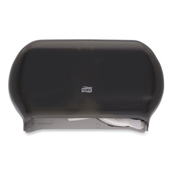 Tork 12.75 x 5.57 x 8.25 Twin Standard Roll Bath Tissue Dispenser - Smoke (1/Carton)