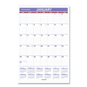 AT-A-GLANCE PM3-28 12 Month: Jan 2026 to Dec 2026 15.5 in. x 22.75 in. Monthly Wall Calendar with Ruled Daily Blocks - White Sheets