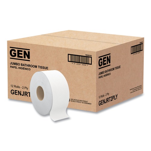 Cleaning & Janitorial Supplies | GEN GENJRT2PLY1000 JRT 2-Ply 3.25 in. x 720 ft. Bath Tissue - White, Jumbo (12/Carton) image number 0