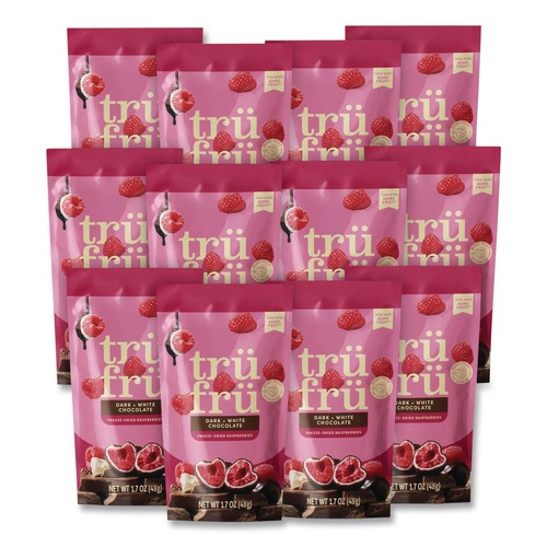 Snacks | Tru Fru 10850048358208 1.7 oz. Packet Hyper-Dried Grab and Go Raspberries in White and Dark Chocolate (12/Carton) image number 0