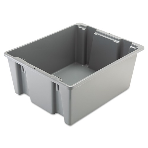 Cleaning Carts | Rubbermaid Commercial FG173100GRAY Palletote 2 cu ft. Capacity 23.50 in. x 19.50 in. x 10 in. Stack and Nest Box - Gray image number 0
