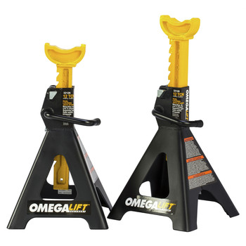 JACK STANDS | OMEGA 32128 2-Piece 12 Ton Capacity Double Locking Ratchet Style Jack Stand Set