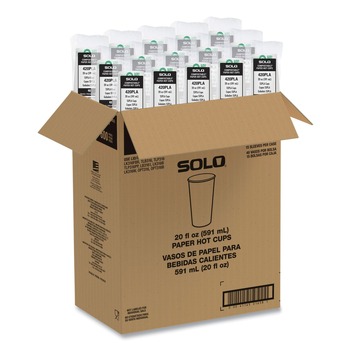 SOLO 420PLA-PLANET 20 oz Compostable Paper Hot Cups - White/Green (600/Carton)