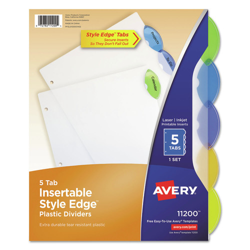 Office Jansan | Avery 11200 11 in. x 8.5 in. 5-Tab Insertable Style Edge Tab Plastic Dividers - Translucent (1-Set) image number 0
