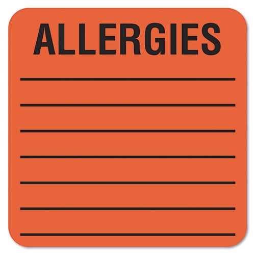  | Tabbies 40560 Allergy Warning Labels, Allergies, 2 X 2, Fluorescent Red, 500/roll image number 0