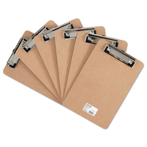 Mothers Day Sale! Save an Extra 10% off your order | Universal UNV05561 1/2 in. Clip Capacity Hardboard Clipboard for 5 in. x 8 in. Sheets - Brown (6/Pack) image number 0