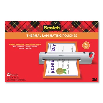 Scotch 11.5 in. x 17.5 in. 3 mil Laminating Pouches - Gloss Clear (25/Pack)