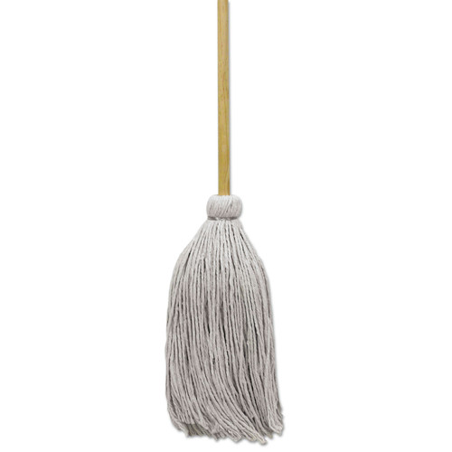 Mops | Boardwalk BWKCD50012S 50 in. Wood Handle, 12 oz. Cotton Head, Deck Mop - White (1 Dozen) image number 0