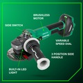 Angle Grinders | Metabo HPT G3612DVEQ6M 36V MultiVolt Brushless Lithium-Ion 4-1/2 in. Cordless Slide Switch Angle Grinder (Tool Only) image number 6