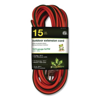 GoGreen Power GG-13715 16 AWG Extension Cord Lighted End, 15 ft, 13 A, Orange
