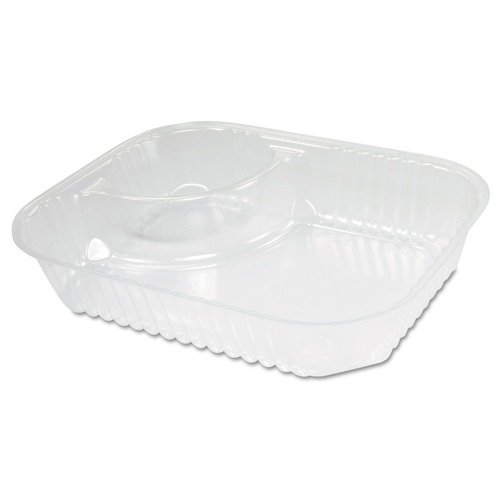 Food Trays, Containers, and Lids | Dart C68NT2 6.2 in. x 6.2 in. x 1.6 in. 3.3 oz. 2-Compartments ClearPac Large Nacho Plastic Tray - Clear (500/Carton) image number 0