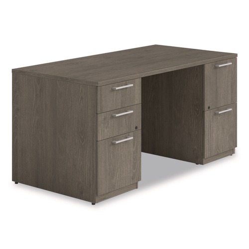 Office Desks & Workstations | Alera AE1NZK-UF3060FF TOM 60 in. x 30 in. x 29 in. Seville Series Double Pedestal Desk - Walnut image number 0