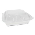  | Pactiv Corp. YTD188030000 8.42 in. x 8.15 in. x 3 in. Dual Tab Lock Foam Hinged Lid Containers - White (150/Carton) image number 0