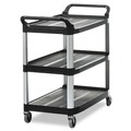 Utility Carts | Rubbermaid Commercial FG409100BLA Open Sided 300 lbs. Capacity 3-Shelf Utility Cart - Black image number 0