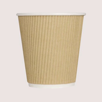 Karat 10 oz Ripple Hot Cups - Kraft/White (500/Carton)