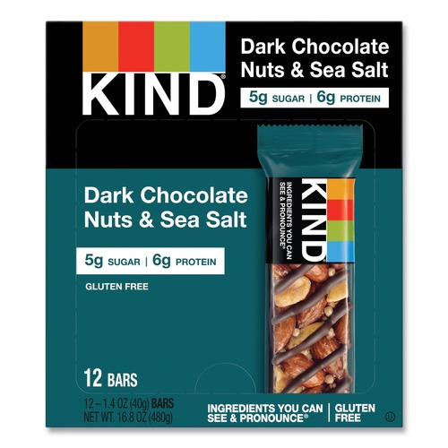 Food Service | KIND 17851 1.4 oz. Nuts and Spices Bar - Dark Chocolate Nuts and Sea Salt (12/Box) image number 0