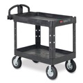  | Rubbermaid Commercial FG454600BLA 26 in. x 55 in. x 33.25 in. 750 lbs. Capacity 2 Lipped Shelves Heavy-Duty Plastic Utility Cart - Black image number 3