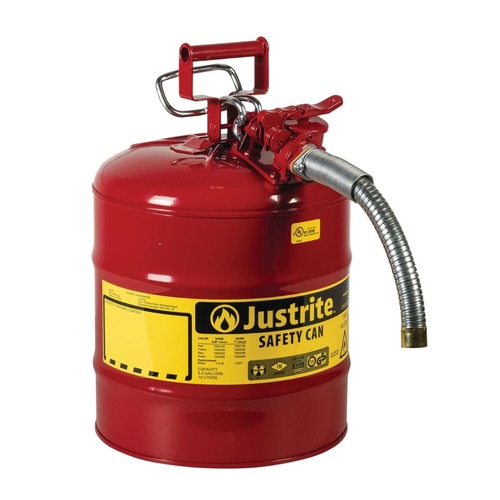 Gas Cans | Justrite 7250130 5 gal. 1 in. Metal Hose Type II AccuFlow Steel Safety Can for Flammables - Red image number 0
