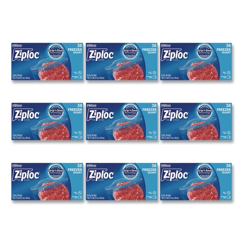 Food Service | Ziploc 351177 6.97 in. x 7.7 in. 32 oz. Zipper Freezer Bags - Clear (38 Bags/Box, 9 Boxes/Carton) image number 0