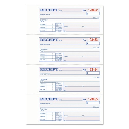  | Adams TCH1185 7 in. x 2.75 in. TOPS 3-Part Carbonless Hardbound Receipt Book (4 Forms/Sheet, 200 Forms Total) image number 0