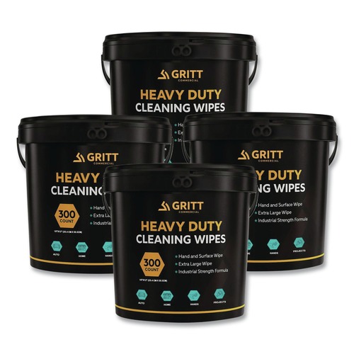Cleaning Cloths | Gritt Commercial GRI63004 Heavy-Duty Cleaning Wipes, 10 x 12, Citrus, White, 300 Wipes/Bucket, 4 Buckets/Carton image number 0