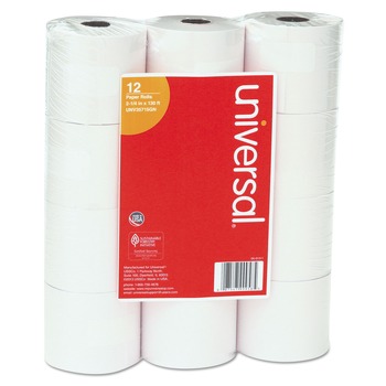 Universal UNV35715GN Impact/Inkjet Print 0.5 in. Core 2.25 in. x 130 ft. Bond Paper Rolls - White (12-Piece/Pack)