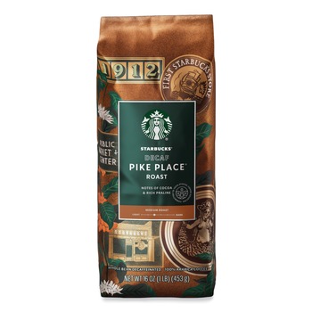 Starbucks 12540222 1 lbs. Bag Decaffeinated Whole Bean Coffee - Pike Place