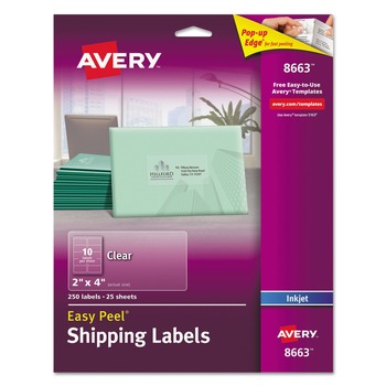 Avery 2 in. x 4 in. Matte Clear Easy Peel Mailing Labels with Sure Feed Technology for Inkjet Printers - Clear (10/Sheet, 25 Sheets/Pack)