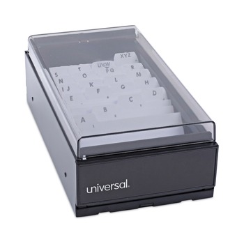 Universal 4.25 in. x 8.25 in. x 2.5 in. Metal/Plastic Business Card File Holds 600 2 in. x 3.5 in. Cards - Black