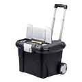 Office Jansan | Storex 61507U01C 15 in. x 16.38 in. x 14.25 in. Premium Mobile Letter File Transport Box with Telescoping Handle and Organizer Tray - Black/Gray image number 4