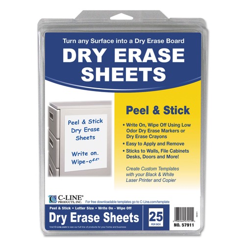 Office Jansan | C-Line 57911 8.5 in. x 11 in. Self-Stick Dry Erase Sheets - White (25/Box) image number 0