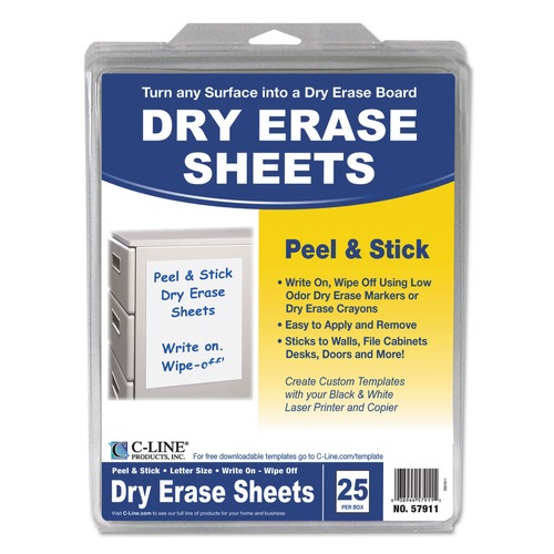  | C-Line 57911 8.5 in. x 11 in. Self-Stick Dry Erase Sheets - White (25/Box) image number 0