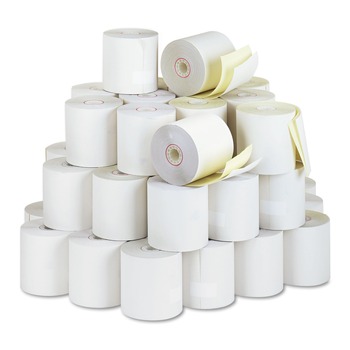 PM Company 3 in. x 90 ft. Impact Printing Carbonless Paper Rolls - White/Canary (50/Carton)