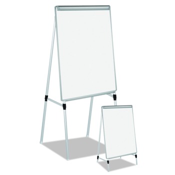 MasterVision 28 in. x 39.5 in. Silver Easy Clean Dry Erase Quad-Pod Presentation Easel - White Surface/Black/Satin Aluminum Frame