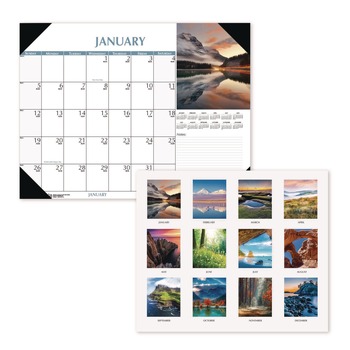 House of Doolittle 18.5 in. x 13 in. 12-Month (Jan-Dec 2026) Earthscapes Scenic Desk Pad Calendar - White Sheets/Black Binding/Corners