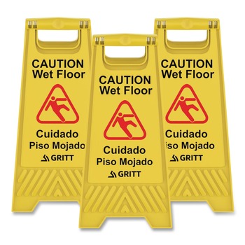 Gritt Commercial GRI184YEL3PK 11.8 in. x 12 in. x 24 in. Caution Wet Floor Sign - Yellow (3/Carton)