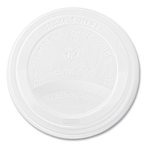 Cups and Lids | Vegware VLID89S 89 Series Compostable Hot Cup Lids - White (1000/Carton) image number 0