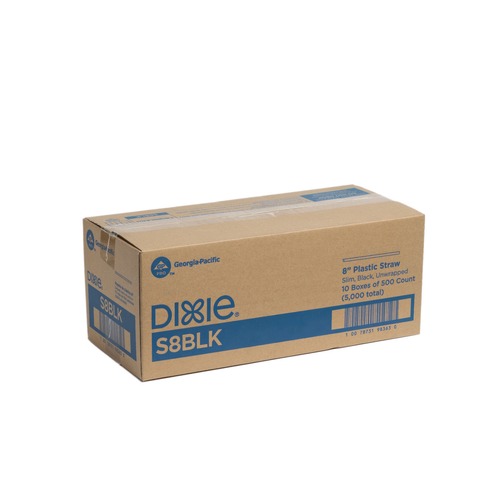 $99 and Under Sale! | Dixie S8BLK 8 in. Plastic Slim Unwrapped Plastic Straws - Black (5000/Carton) image number 0