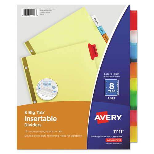 Office Jansan | Avery 11111 11 in. x 8.5 in. 8-Tab Double-Sided Gold Edge Reinforcing Buff Insertable Big Tab Dividers - Assorted (1-Set) image number 0