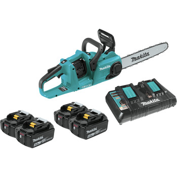 OUTDOOR TOOLS AND EQUIPMENT | Makita XCU03PT1 18V X2 (36V) LXT Lithium-Ion Brushless Cordless 14-in Chain Saw Kit with 4 Batteries (5.0Ah)