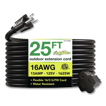 GoGreen Power 16 AWG Outdoor Extension Cord, 25 ft, 13 A, Black