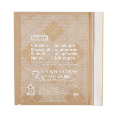Office Jansan | Scotch CR-2-1 #2 Bubble Cushion Self-Adhesive Closure 11.25 in. x 12 in. Curbside Recyclable Padded Mailer - Natural Kraft (100/Carton) image number 0