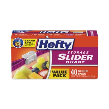 Hefty R81240 Slider Bags, 1 qt, 1.5 mil, 8-in x 7-in, Clear, 40/Box