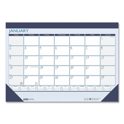 Office Jansan | House of Doolittle 151 22 in. x 17 in. 12-Month (Jan-Dec 2026) Recycled Contempo Desk Pad Calendar - White/Blue Sheets/Blue Binding/Blue Corners image number 0