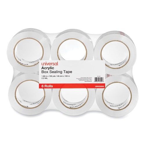  | Universal UNV53200 3 in. Core 1.88 in. x 110 Yards Deluxe General-Purpose Acrylic Box Sealing Tape - Clear (6/Pack) image number 0