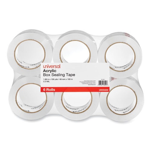 Office Jansan | Universal UNV53200 3 in. Core 1.88 in. x 110 Yards Deluxe General-Purpose Acrylic Box Sealing Tape - Clear (6/Pack) image number 0