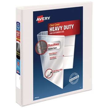 Avery 79199 11 in. x 8.5 in. 1 in. Capacity 3 Rings Heavy-Duty View Binder with DuraHinge and One Touch EZD Rings - White