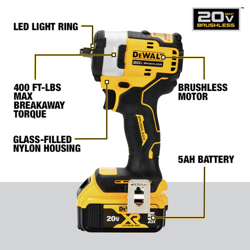Dewalt DCF913P2 20V MAX Brushless Lithium-Ion 3/8 in. Cordless Impact  Wrench with Hog Ring Anvil Kit with 2 Batteries (5 Ah)