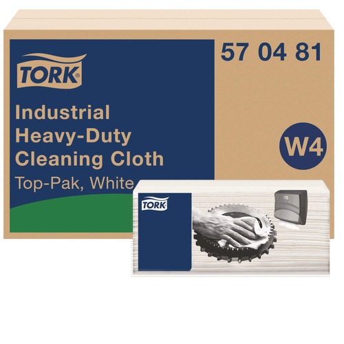 Cleaning Cloths | Tork 570481 1-Ply 13.97 x 4.25 in. Industrial Heavy-Duty Cleaning Cloth - Unscented, White (4/Carton) image number 0