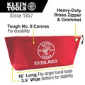Cases and Bags | Klein Tools 5539LRED 18 in. x 3.5 in. x 8 in. Canvas Zipper Consumables Tool Pouch - Large, Red image number 1